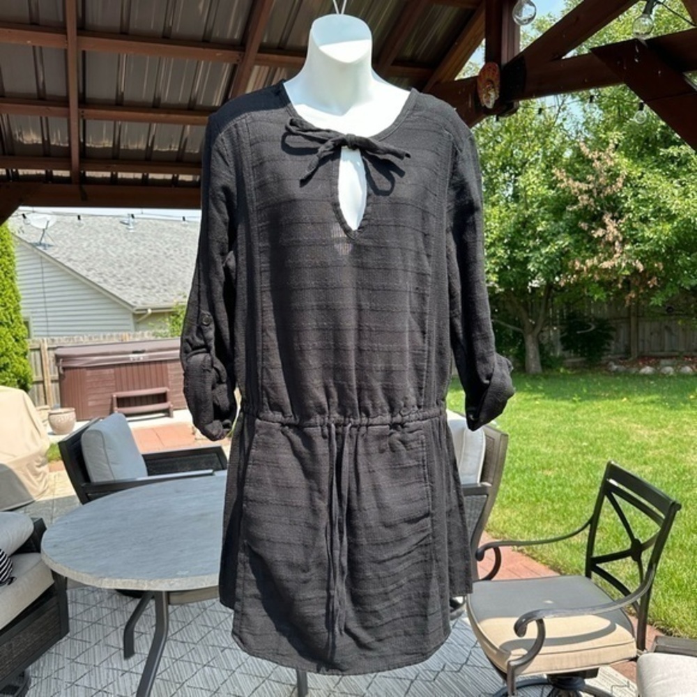 Lou & Grey 100% Long sleeve Cotton Black Dress with Drawstring Waist Size Large
